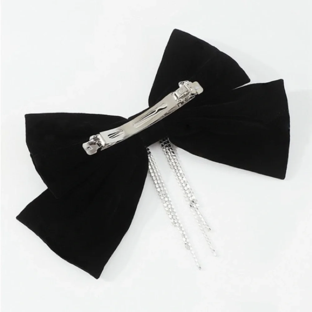 Black Velvet Crystal Tassel Hair Clip Bow (8000)